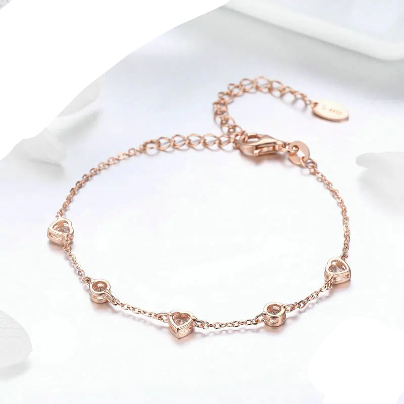 BAMOER Classic 925 Sterling Silver Heart Gold Color Women Bracelets Chain Lobster Clasp Bracelet Sterling Silver Jewelry SCB097 Mirror Quenn