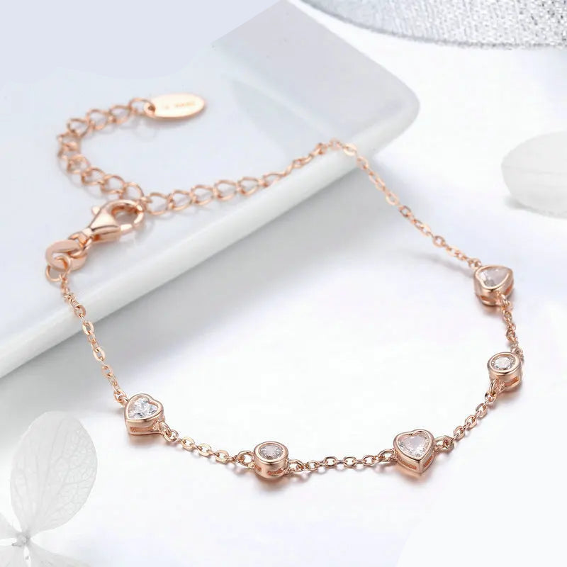 BAMOER Classic 925 Sterling Silver Heart Gold Color Women Bracelets Chain Lobster Clasp Bracelet Sterling Silver Jewelry SCB097 Mirror Quenn
