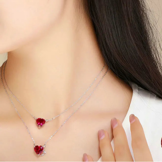 BAMOER Authentic 925 Sterling Silver Red CZ Evil And Angel Pendant Necklace Earrings Jewelry Set Sterling Silver Jewelry ZH067 Mirror Quenn
