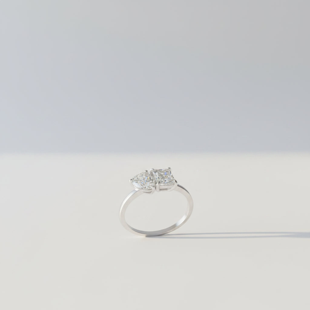 Lumina Radiant 925 Sterling Silver Geometric Ring - Dazzling Square & Pear Cut Duo