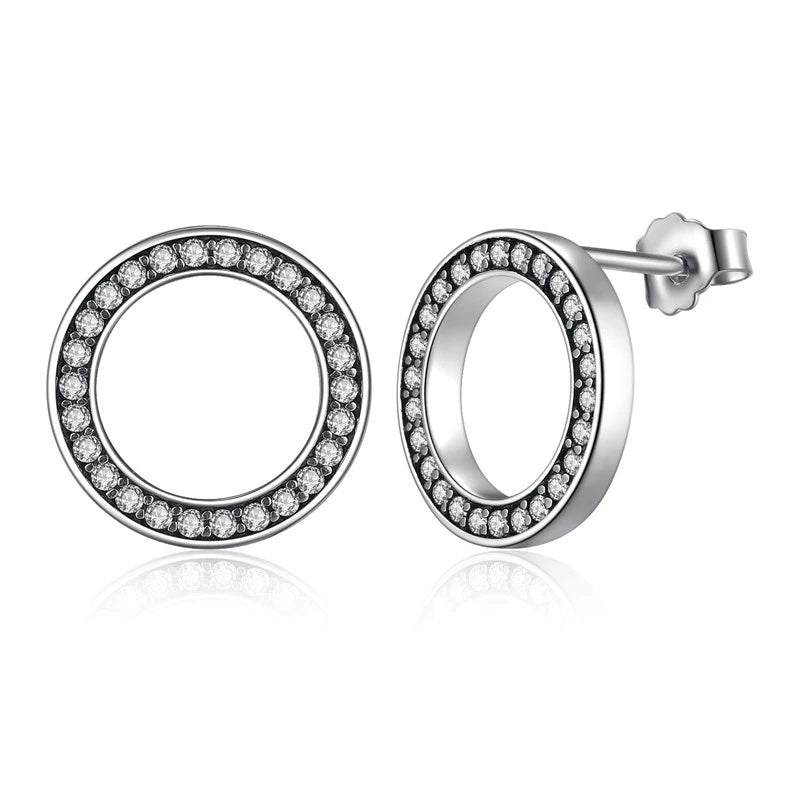 BAMOER Forever Clear CZ 925 Sterling Silver Circle Round Stud Earrings with CZ Jewelry GIFT Oorbellen Bijoux PAS437 Mirror Quenn