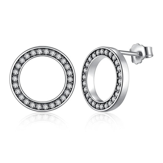 BAMOER Forever Clear CZ 925 Sterling Silver Circle Round Stud Earrings with CZ Jewelry GIFT Oorbellen Bijoux PAS437 Mirror Quenn
