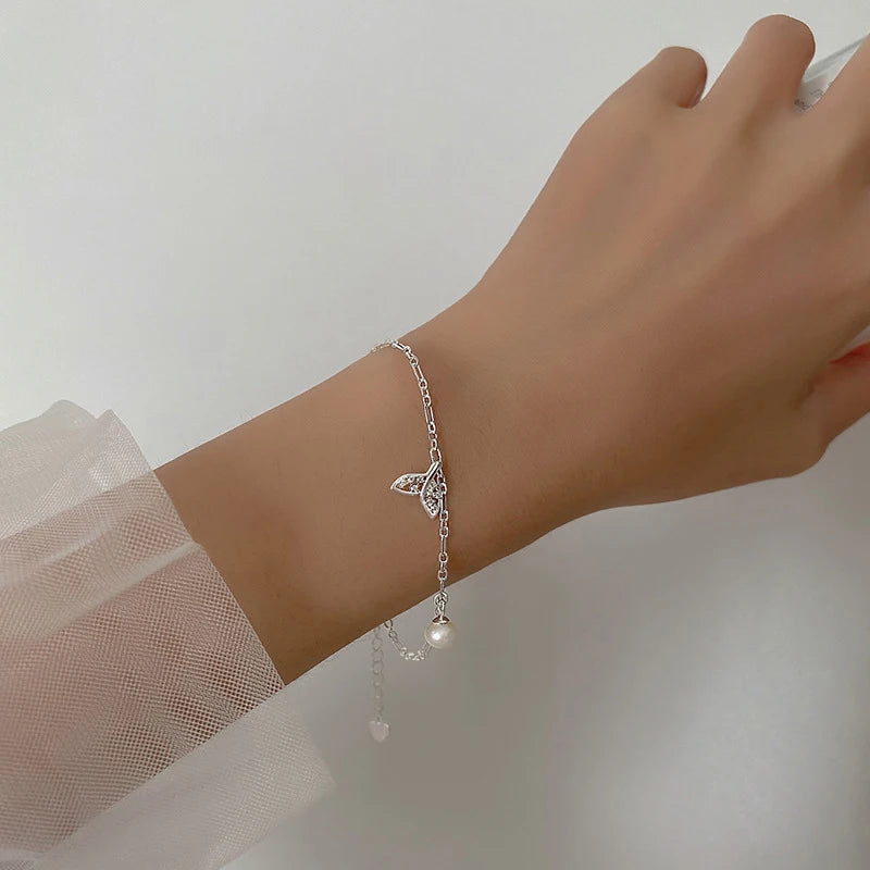 Modian Elegant 925 Sterling Silver Mermaid Tail With Charms Adjustable Anklet Leg Chain For Women Charm Clear CZ Foot Jewelry Mirror Quenn