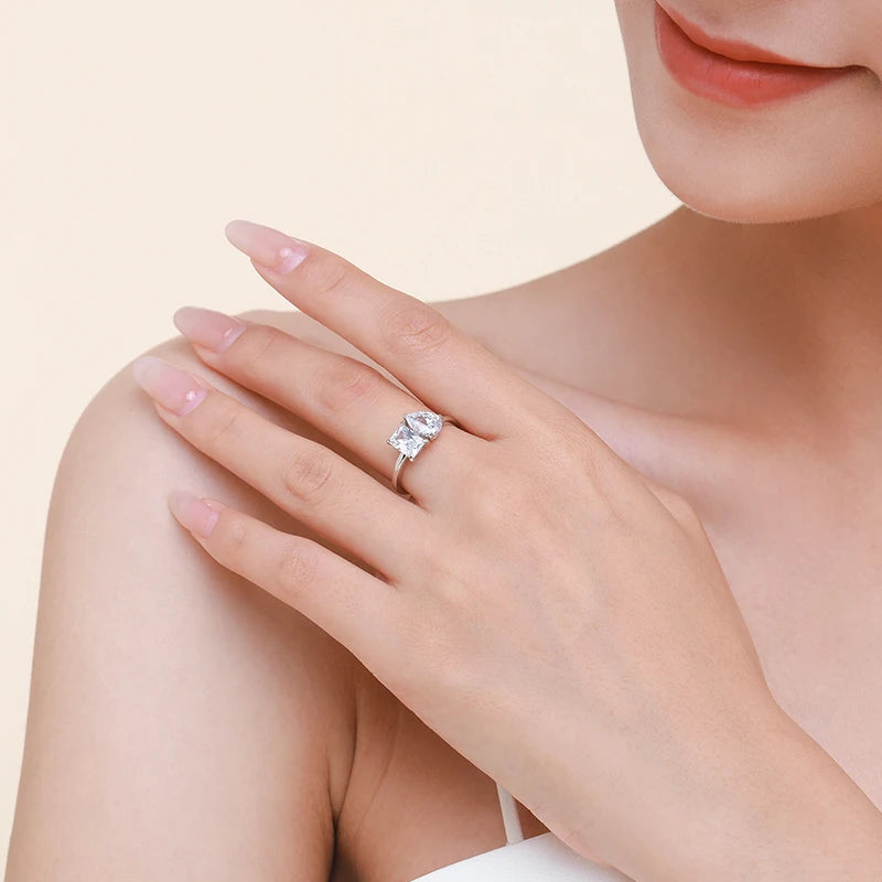 Lumina Radiant 925 Sterling Silver Geometric Ring - Dazzling Square & Pear Cut Duo