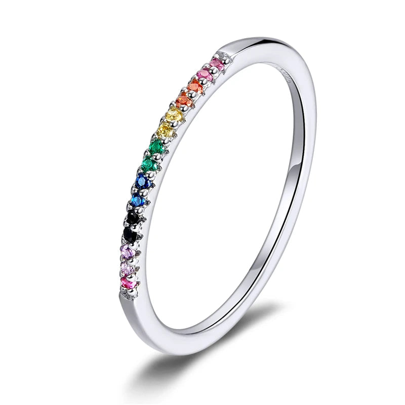 BAMOER 925 Sterling Silver Full pave CZ Simulated Diamond Stackable Ring, Women Gold Plated Engagement Wedding Eternity Bands Mirror Quenn