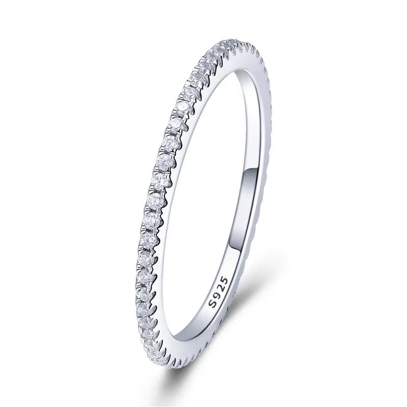 BAMOER 925 Sterling Silver Full pave CZ Simulated Diamond Stackable Ring, Women Gold Plated Engagement Wedding Eternity Bands Mirror Quenn
