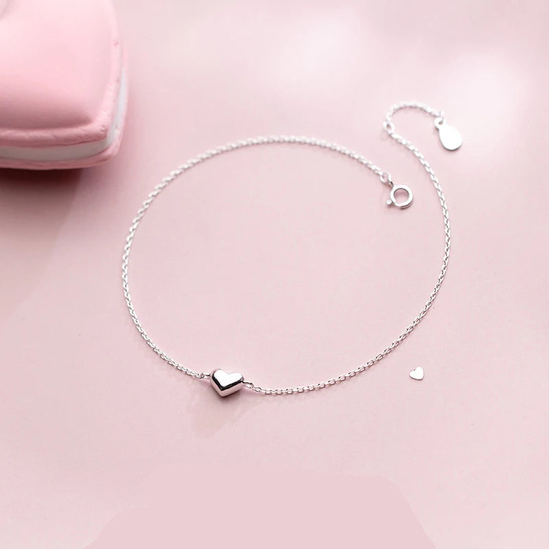 Modian Fashion Cute Heart Ankle For Women Real Solid 925 Sterling Silver Simple Link Chain Ankle Ethnic Style Fine Jewelry Mirror Quenn