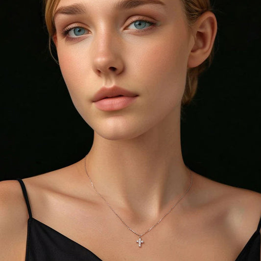 Moissanite Cross Necklace & Earrings Set Mirror Quenn