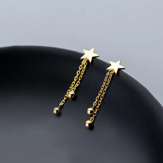 Modian Swing Stars Charm Drop Earrings 100% Real 925 Sterling Silver Gold Color Sweet Dangle Earring For Women Girl Jewelry Mirror Quenn