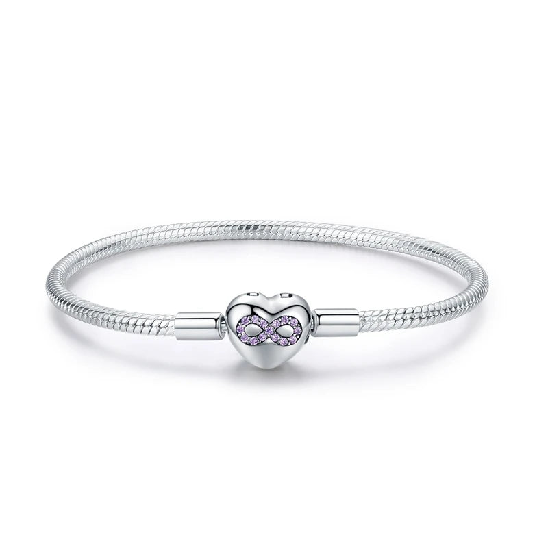 Bamoer 925 Sterling Silver Zircon Rose Buckle Bracelet Snake Chain for Women Bead Charm DIY Chic Jewelry Gift BSB096 Mirror Quenn