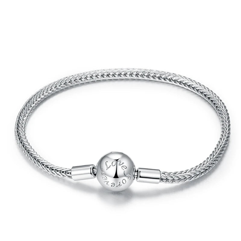 Bamoer 925 Sterling Silver Zircon Rose Buckle Bracelet Snake Chain for Women Bead Charm DIY Chic Jewelry Gift BSB096 Mirror Quenn