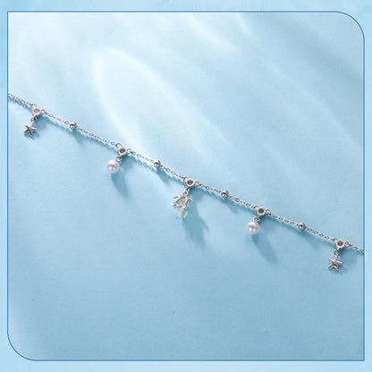 925 Sterling Silver Snake Chain Anklet Adjustable Turtle