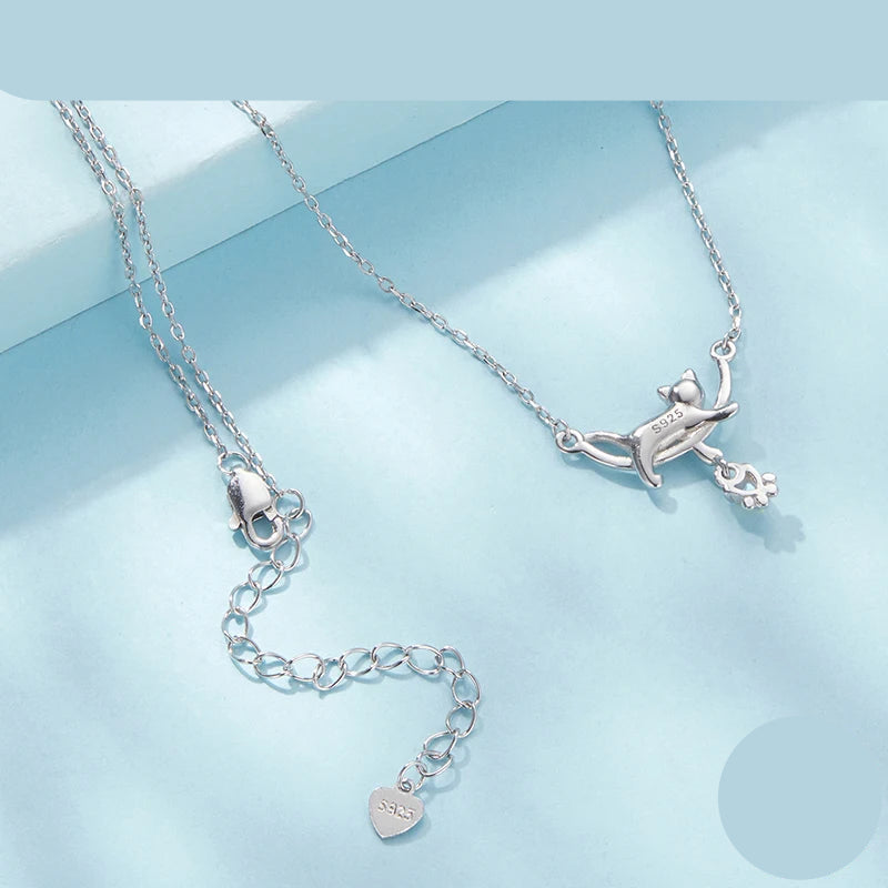 BAMOER 925 Sterling Silver Cat Necklace for Women - Cat Jewelry Gifts for Cat Lovers Fashion Birthday Graduation Gift SCN533 Mirror Quenn