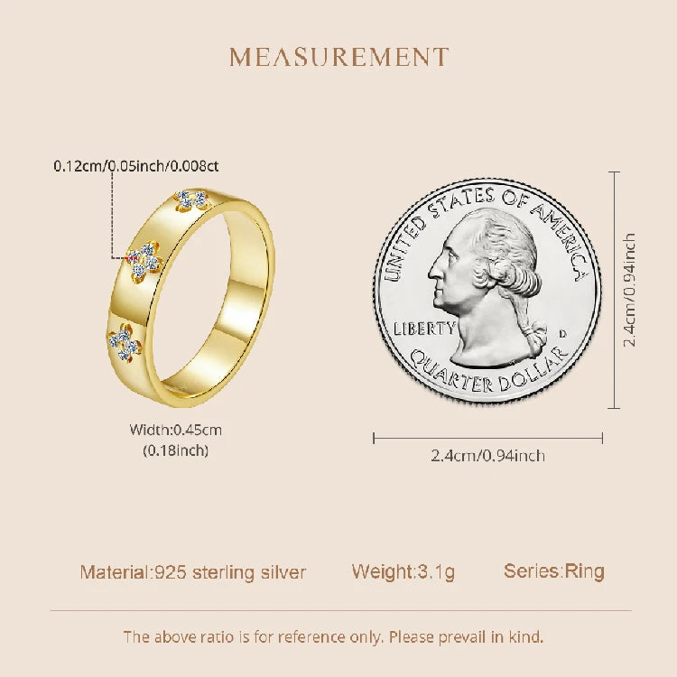 Moissanite Clover Ring 925 Sterling Silver Gold Plated Band