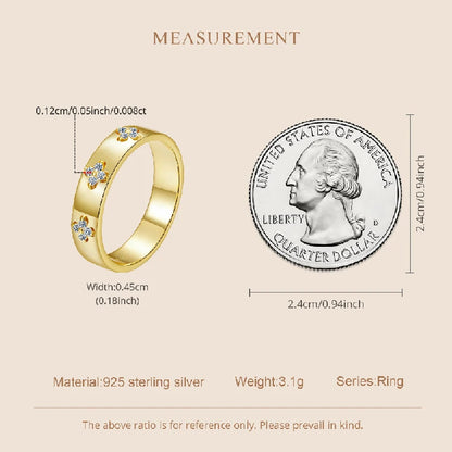 Moissanite Clover Ring 925 Sterling Silver Gold Plated Band