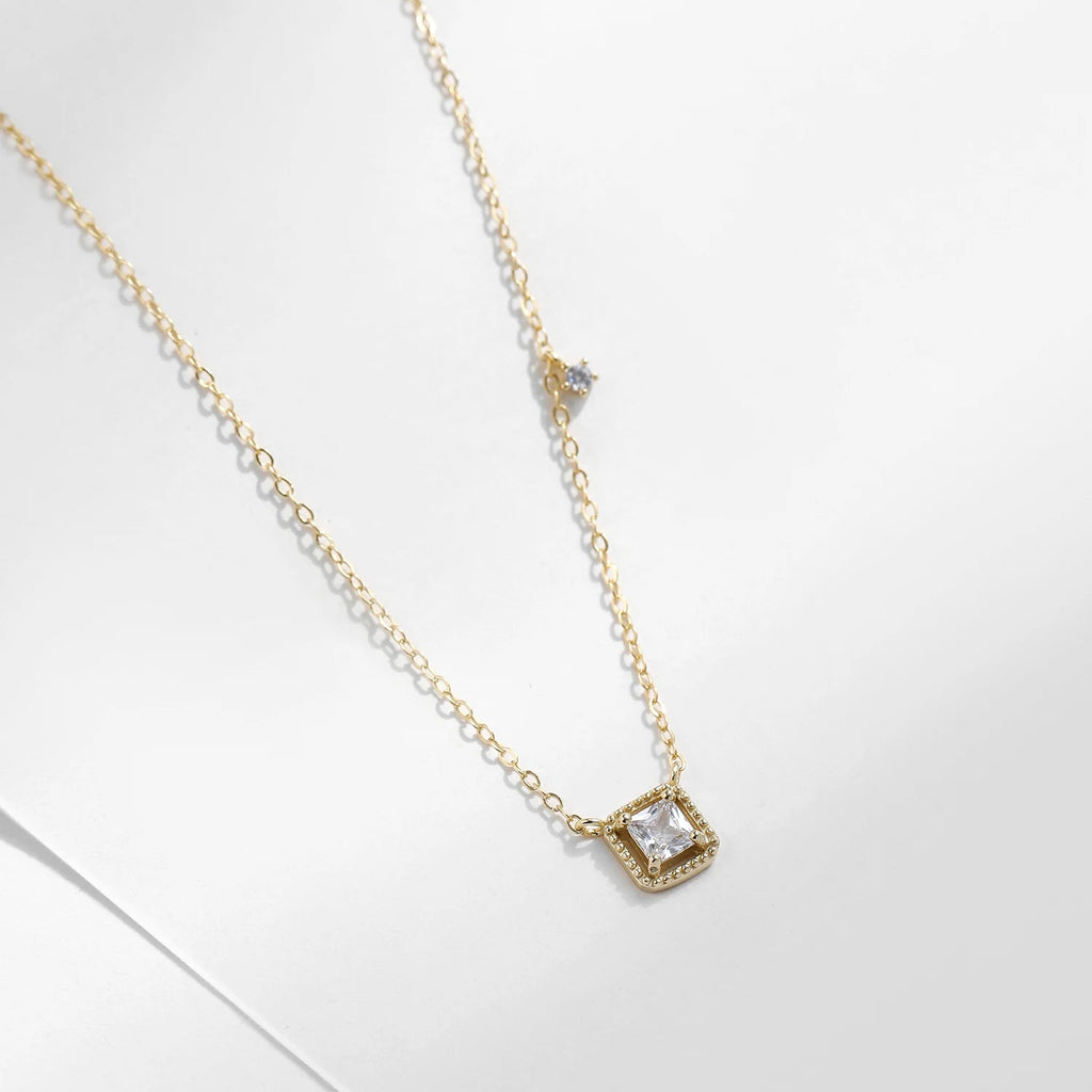 MODIAN 925 Sterling Silver Simple High Quality Square Zirconia Necklace Pendant Trendy Gold Color Link Chain For Women Jewelry Mirror Quenn