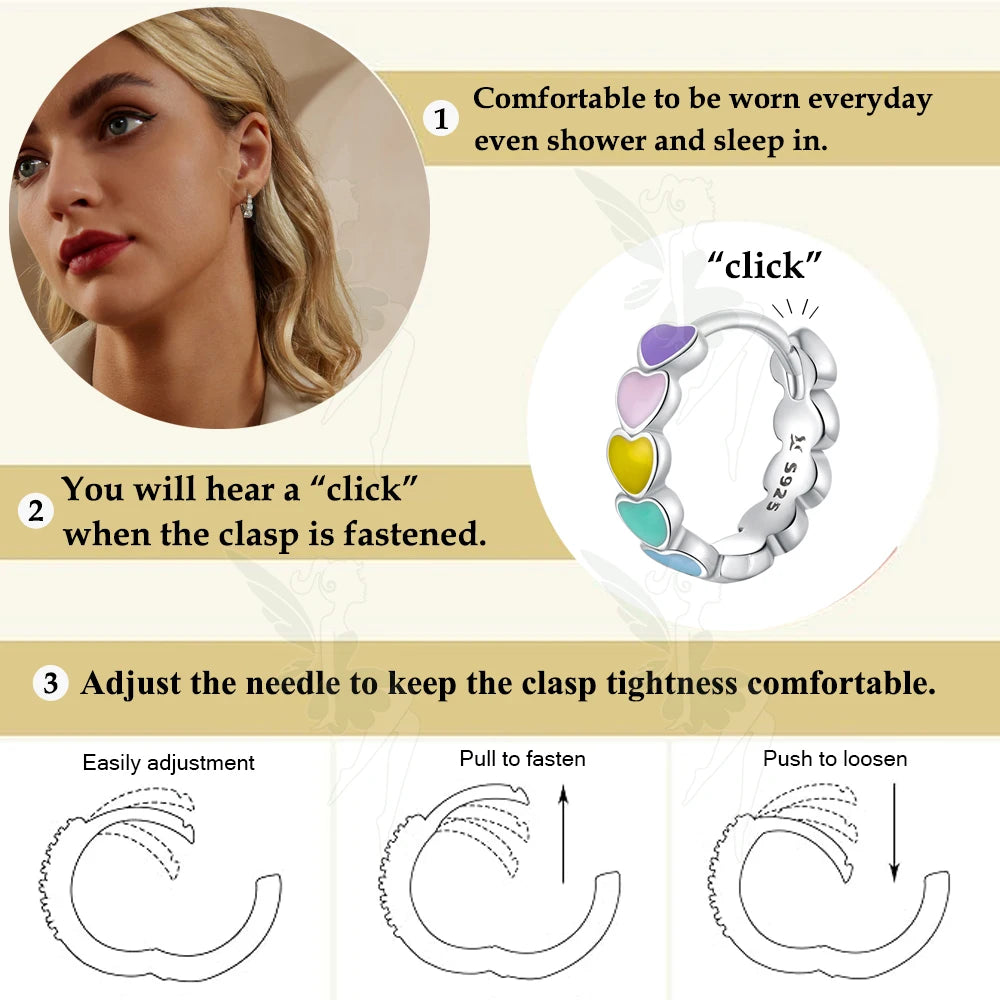Bamoer 925 Sterling Silver Rainbow Series Heart to Heart Ring & Earrings Jewelry Set for Women Fine Jewelry Gift Mirror Quenn