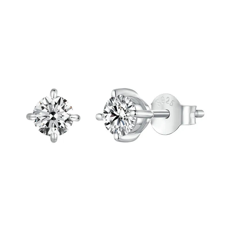 Bamoer 925 Sterling Silver Simple Moissanite Stud Earrings Round Cut VVS1 Lab Diamond for Men Women Classic Party Certified Gift Mirror Quenn