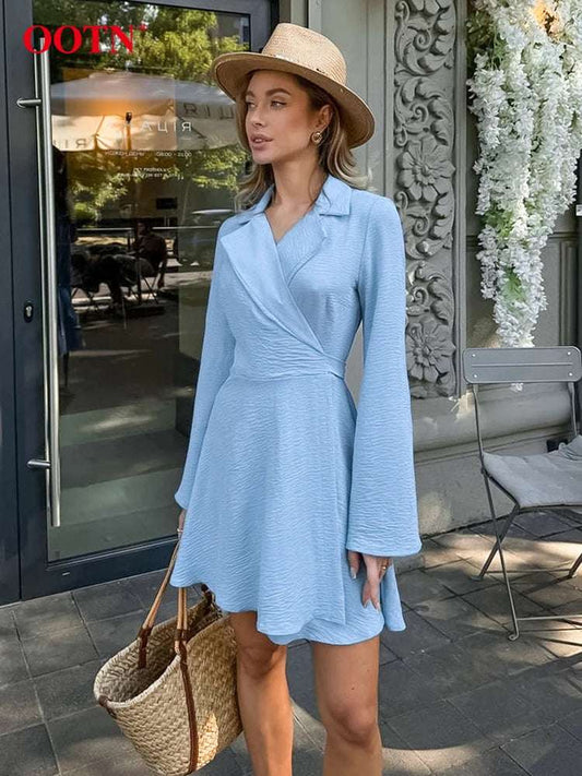 office lace dresses lady midi long sleeve collar high waist dress workwear chic belt elegant slim women up fold v-neck