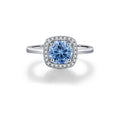 Dainty Sea Blue Moissanite Halo Ring in 925 Sterling Silver | Ethical Luxury