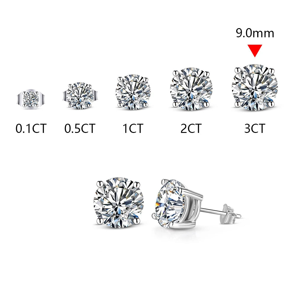 ATTAGEMS 2 Carat 8.0mm D Color Moissanite Stud Earrings For Women Top Quality 100% 925 Sterling Silver Sparkling Wedding Jewelry Mirror Quenn