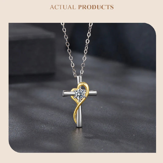 Two-Tone Gold Cross Necklace Moissanite Silver