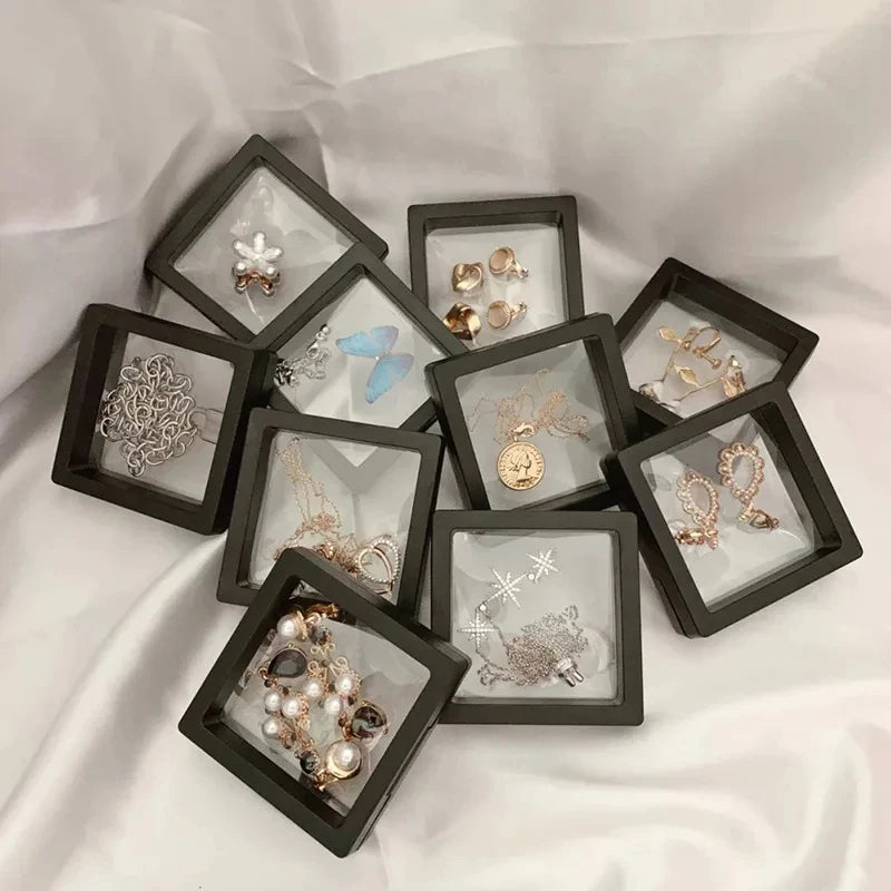 5Pcs Floating Display Case Frame Ring Necklace Earring Packaging Box Jewelry Coin Display Stand Holder Mirror Quenn