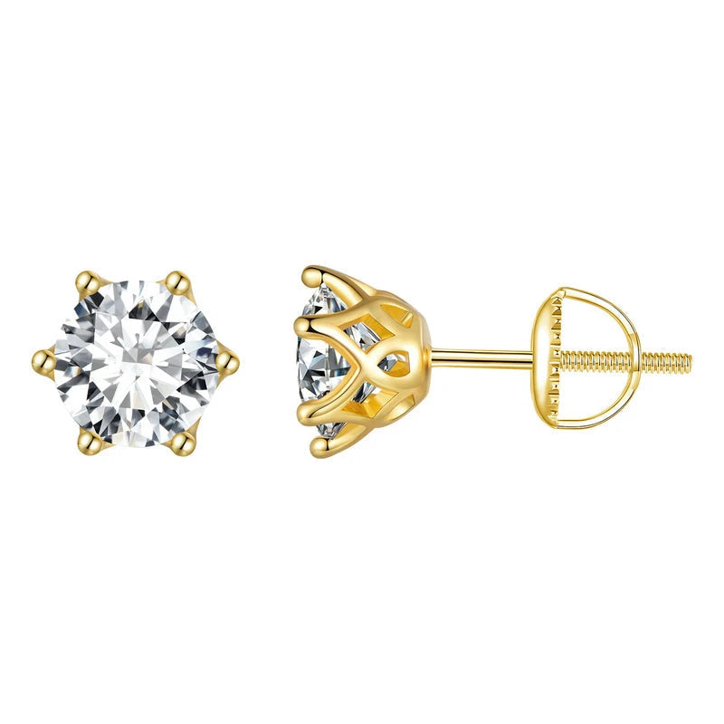 BAMOER Classic Moissanite Stud Earrings, S925 Silver D Color Brilliant Round Cut Lab Created Diamond Wedding 18k Gold Earrings Mirror Quenn