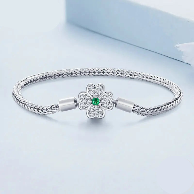 Bamoer 925 Sterling Silver Zircon Rose Buckle Bracelet Snake Chain for Women Bead Charm DIY Chic Jewelry Gift BSB096 Mirror Quenn