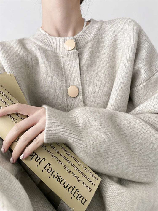 AOSSVIAO Women Cardigans Sweater O-neck Autumn Winter Knitted Loose Cardigans Solid Single Breasted Womens Sweaters