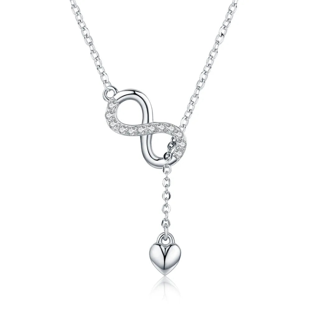 BAMOER 100% 925 Sterling Silver Infinity Love Pendant Necklaces Forever Love Neck Chain for Women Gift Fine Jewelry SCN223 Mirror Quenn