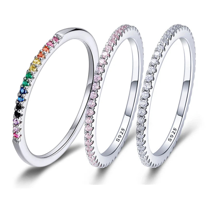 BAMOER 925 Sterling Silver Full pave CZ Simulated Diamond Stackable Ring, Women Gold Plated Engagement Wedding Eternity Bands Mirror Quenn