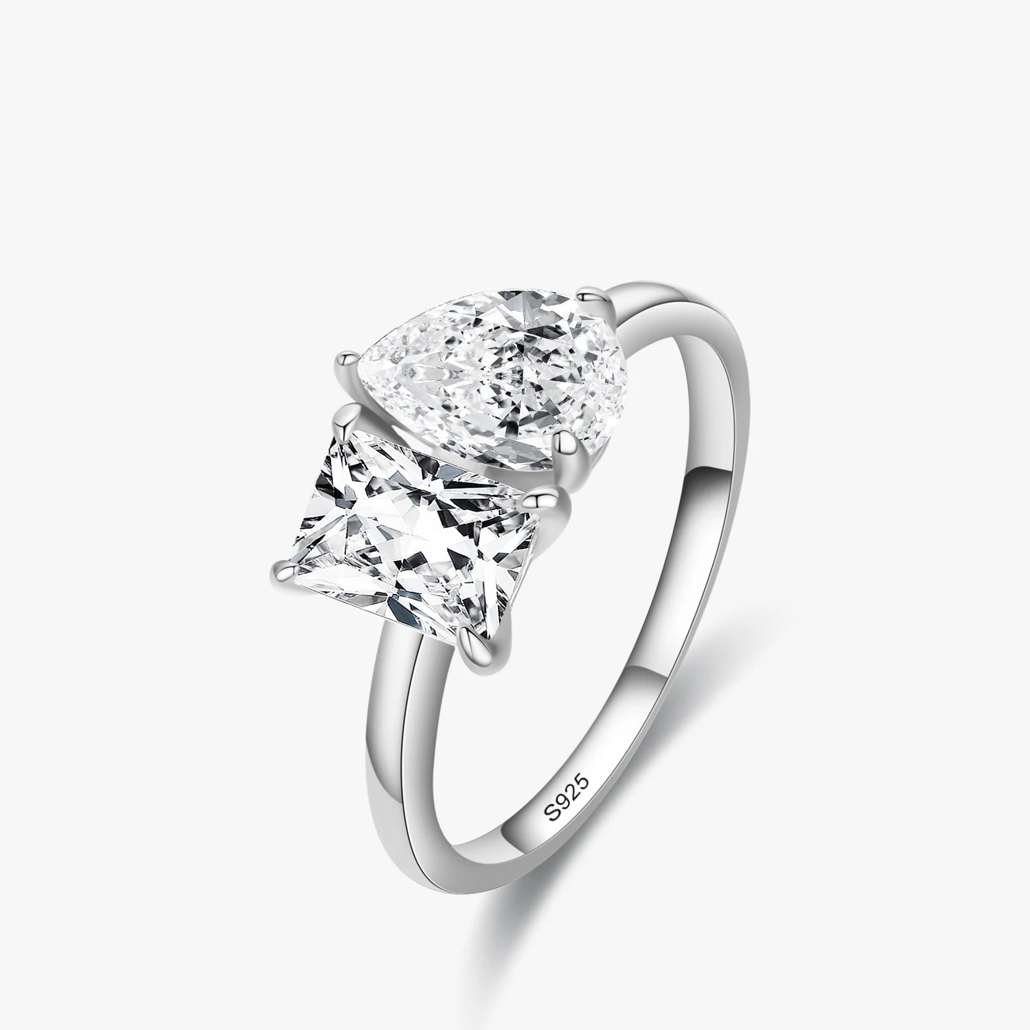 Lumina Radiant 925 Sterling Silver Geometric Ring - Dazzling Square & Pear Cut Duo