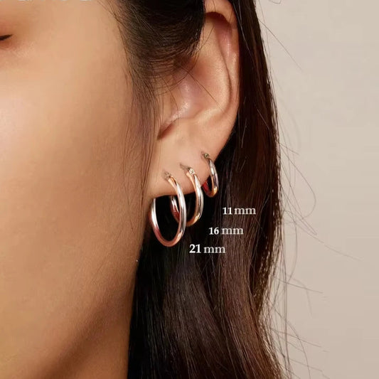 BAMOER 925 Sterling Silver Bold Classic Hypoallergenic Hoop Earrings, 14K White Gold Plated Standard Tube Earrings for Women Mirror Quenn