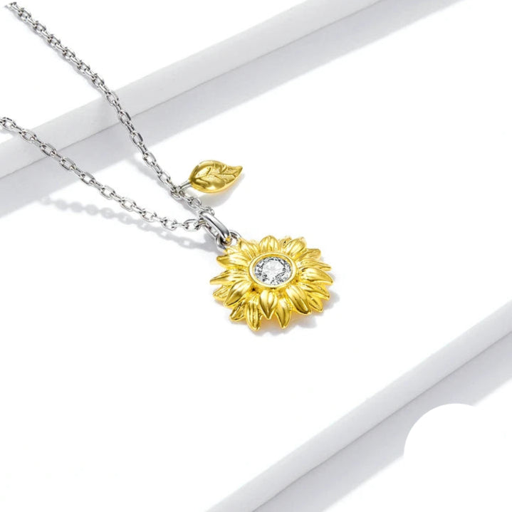 BAMOER Silver Sunflower Jewelry Set 925 Sterling Silver Gold Color Lucky Necklace Earring Gift for Women Fashion Jewelry  ZHS222 Mirror Quenn