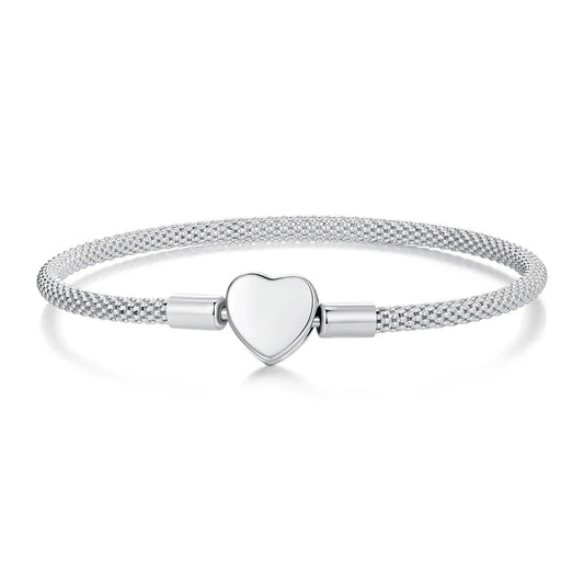BAMOER Heart Basic Charm Bracelet 925 Sterling Silver Snake Chain Basic Bracelet For Women Heart Love Jewelry 17CM 19CM Mirror Quenn