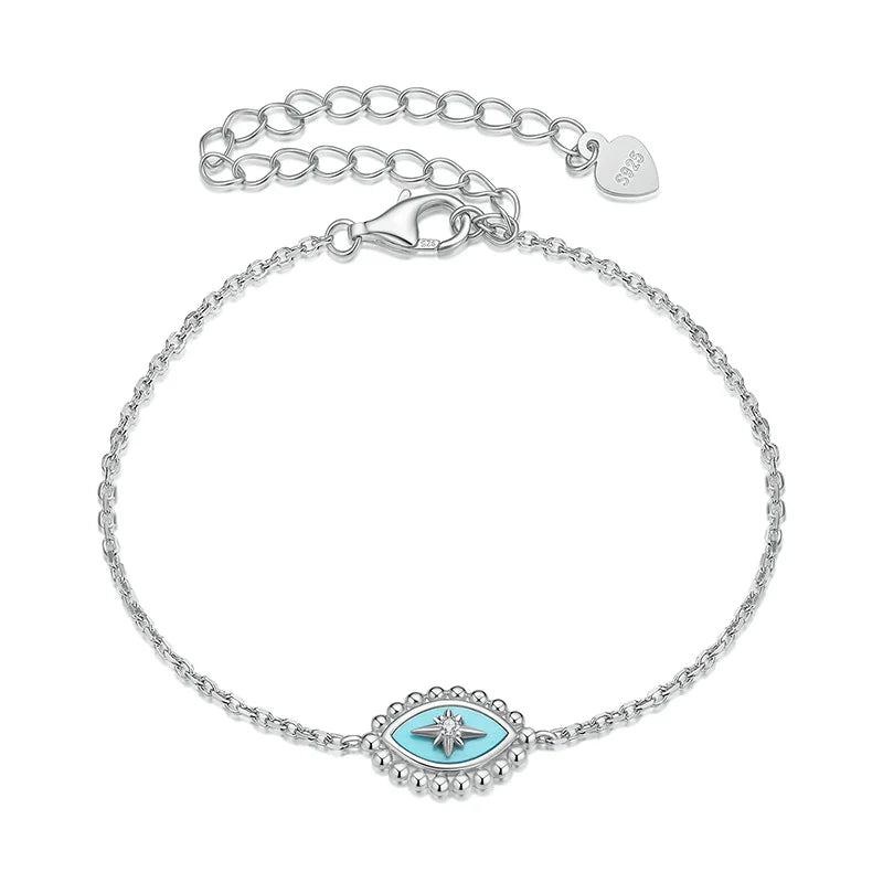 Sterling Silver Evil Eye Bracelet Adjustable Chain