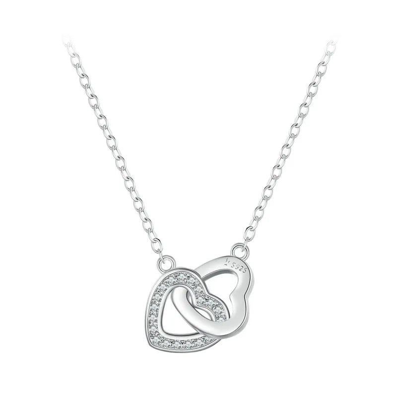 BAMOER 925 Sterling Silver Connected Heart Pendant Necklace for Girlfriend Valentine's Day Gift Fine Jewelry SCN181 Mirror Quenn
