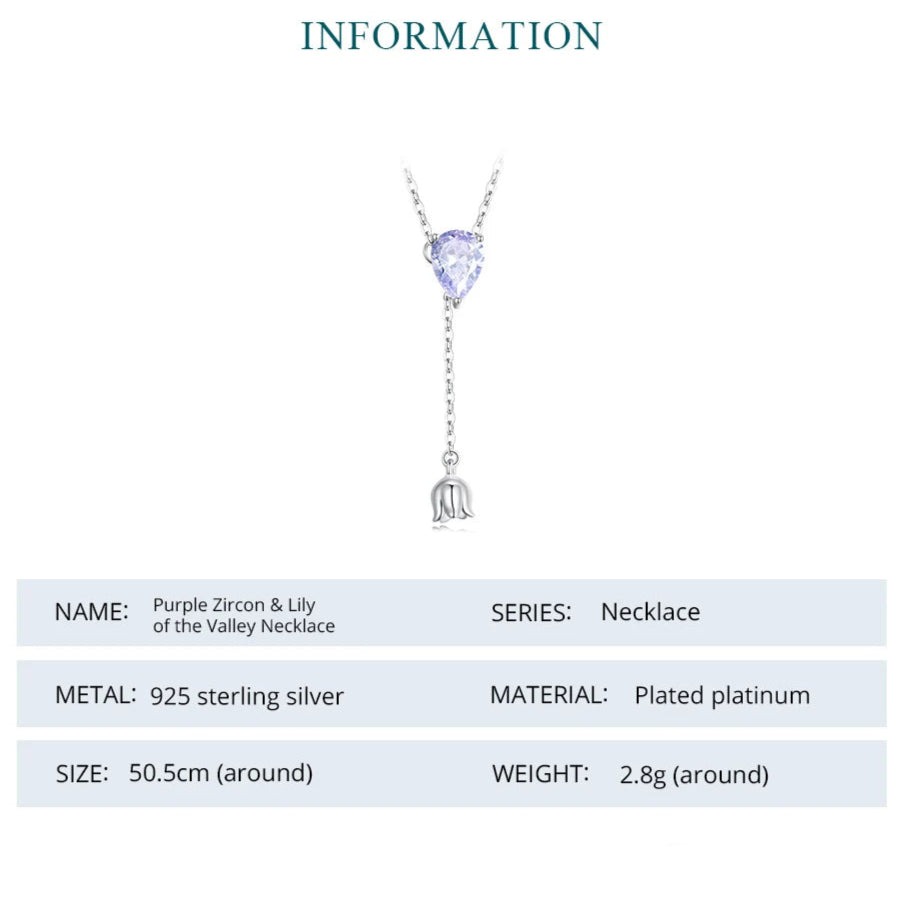 Bamoer 925 Sterling Silver Purple Zircon Lily of the Valley Pendant Necklace Elegent Neck Chain for Women Fine Jewelry BSN271 Mirror Quenn