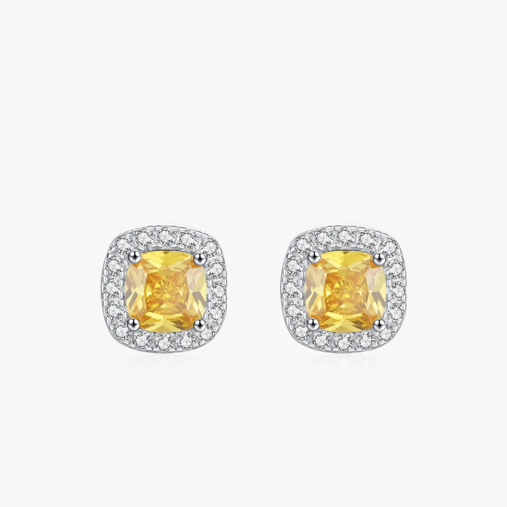MODIAN Yellow Sparkling Cubic Zirconia Platinum Plated Stud Earrings 925 Sterling Silver Earrings For Women Wedding Jewelry Mirror Quenn