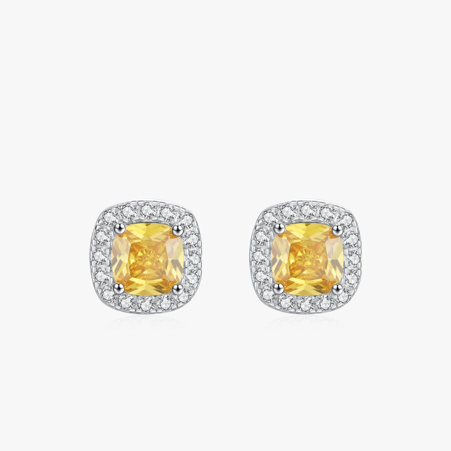 MODIAN Yellow Sparkling Cubic Zirconia Platinum Plated Stud Earrings 925 Sterling Silver Earrings For Women Wedding Jewelry Mirror Quenn