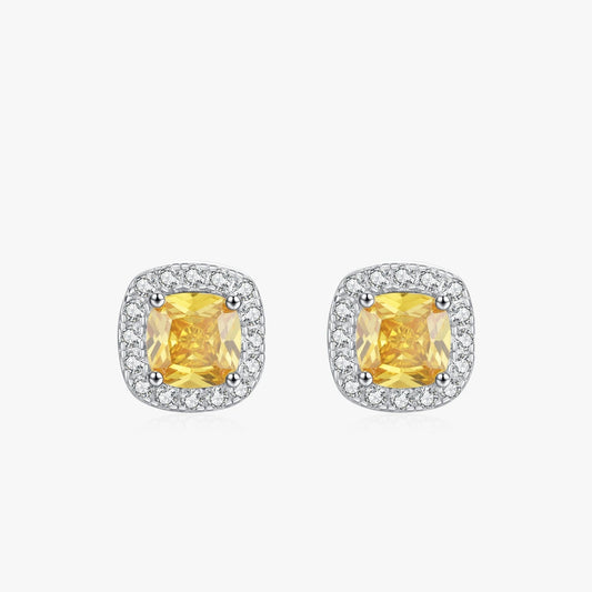 MODIAN Yellow Sparkling Cubic Zirconia Platinum Plated Stud Earrings 925 Sterling Silver Earrings For Women Wedding Jewelry Mirror Quenn