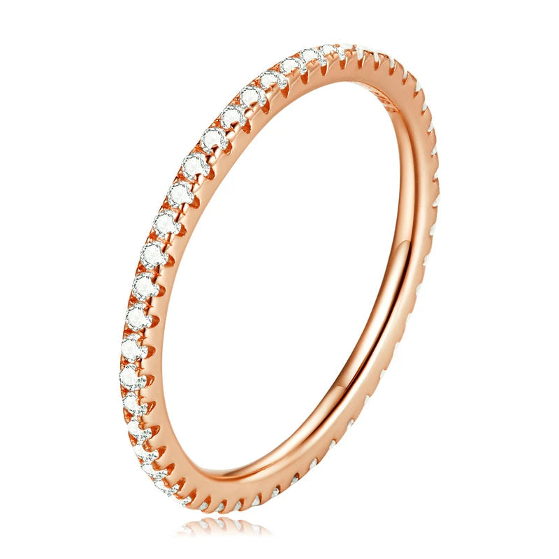 BAMOER 925 Sterling Silver Full pave CZ Simulated Diamond Stackable Ring, Women Gold Plated Engagement Wedding Eternity Bands Mirror Quenn