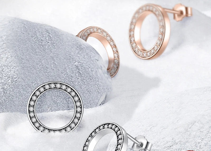 BAMOER Forever Clear CZ 925 Sterling Silver Circle Round Stud Earrings with CZ Jewelry GIFT Oorbellen Bijoux PAS437 Mirror Quenn