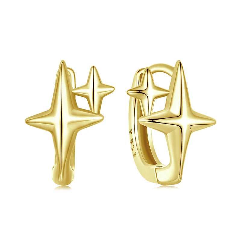 BAMOER Solid 925 Sterling Silver Starlight Hoop Earrings for Women Teens Double Star Huggie Earrings Minimalist Fine Jewelry Mirror Quenn