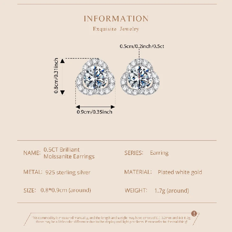 0.5CT Moissanite Clover Earrings 925 Sterling Silver Lab Diamond