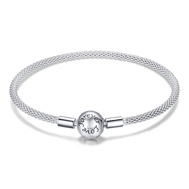 BAMOER 925 Sterling Silver Classic Basic Bracelet Rose Buckle Chain for Women Charm Bead DIY Fine Jewelry 17CM 19CM 21CM Mirror Quenn