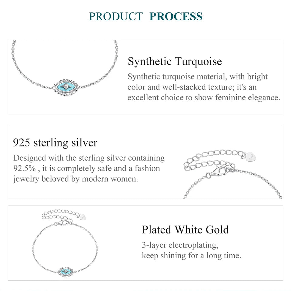 Sterling Silver Evil Eye Bracelet Adjustable Chain