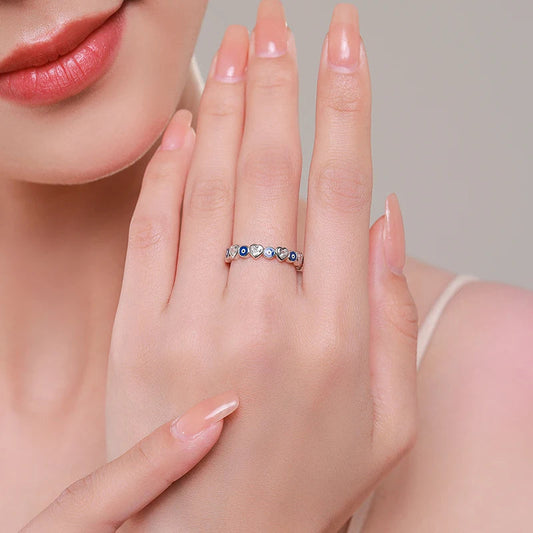 MODIAN 925 Sterling Silver Enamel Blue Eyes Ring For Women Romantic Heart Stackable Ring Fashion Fine Jewerlry Birthday Gifts Mirror Quenn