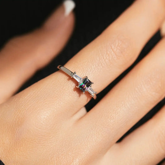 MODIAN 925 Sterling Silver Colorful Rectangle Zircon Classic Wedding Ring For Women Engagement Fine Jewelry Mirror Quenn